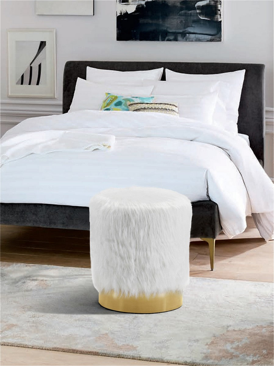 Meridian Furniture Joy White Faux Fur Ottoman/Stool