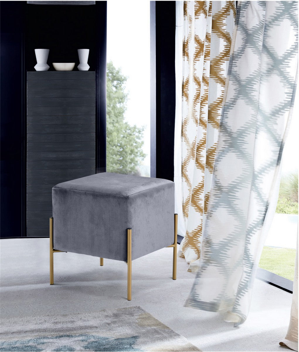 Meridian Furniture Isla Grey Velvet Ottoman/Stool