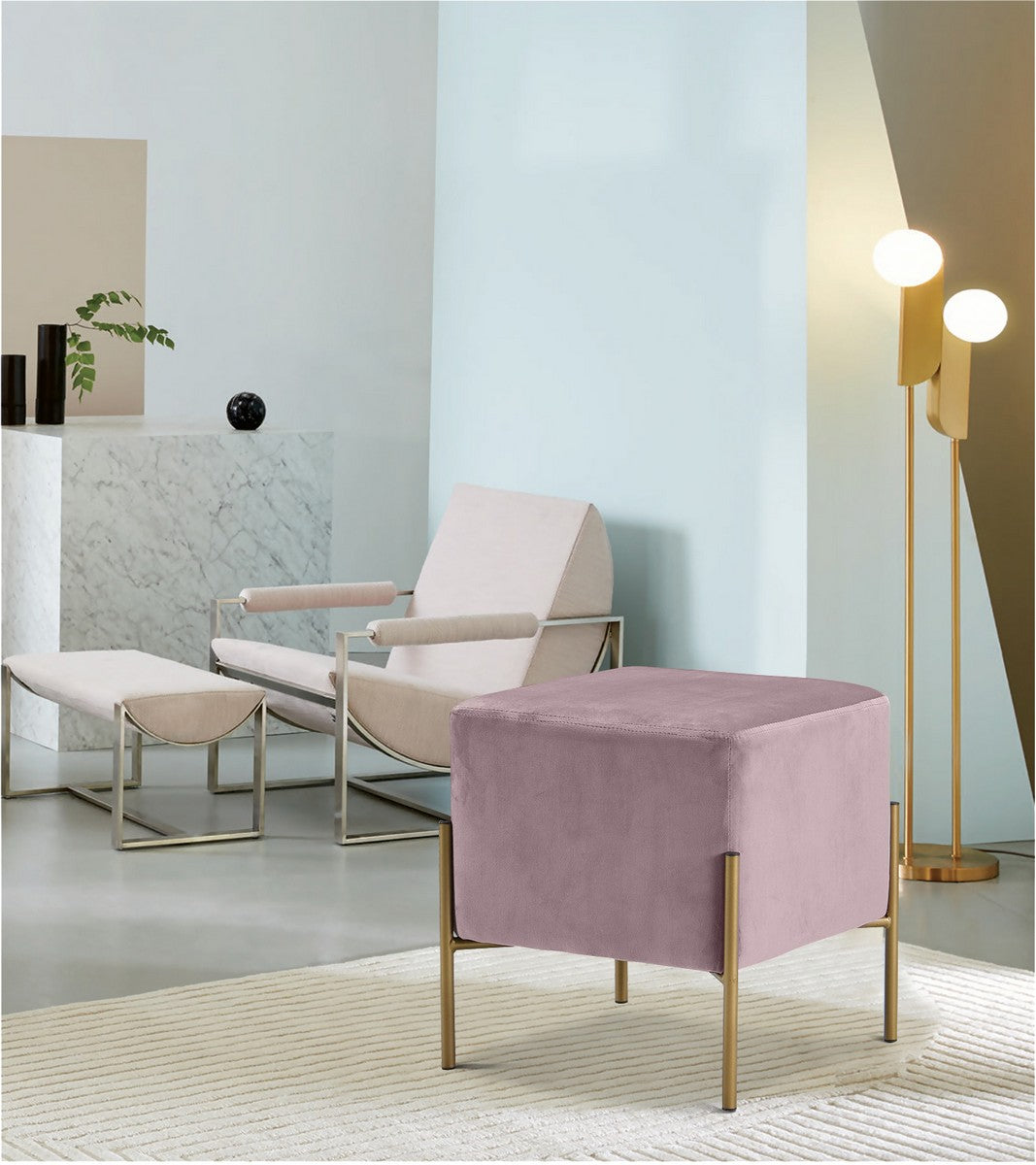 Meridian Furniture Isla Pink Velvet Ottoman/Stool