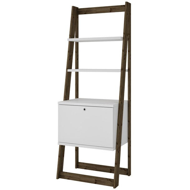 Manhattan Comfort  Salvador Ladder Bookcase with 2 Display Shelves and 1 Cubby in White and Dark OakManhattan Comfort-Display Shelves- - 1