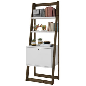 Manhattan Comfort  Salvador Ladder Bookcase with 2 Display Shelves and 1 Cubby in White and Dark Oak