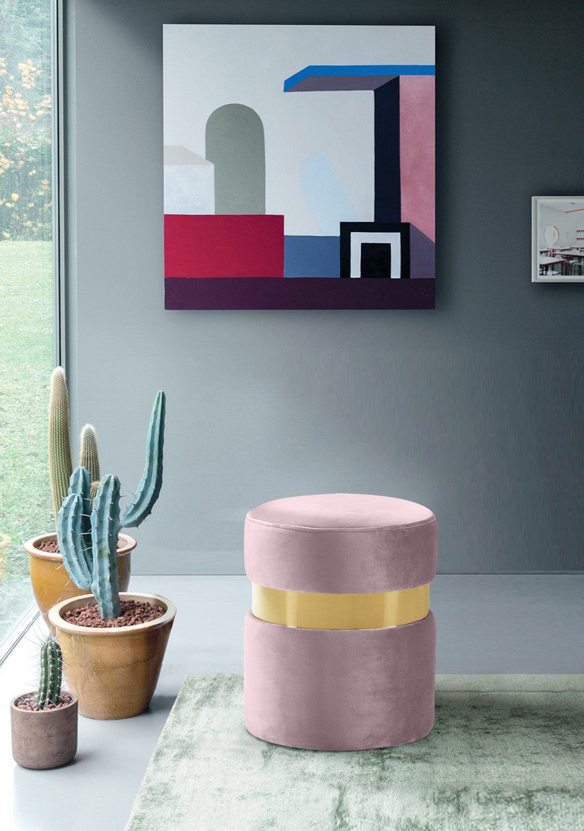 Meridian Furniture Hailey Pink Velvet Ottoman/Stool