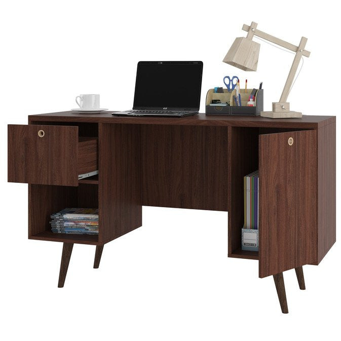 Manhattan Comfort  Edgar 1-Drawer Mid Century Office Desk  in Dark Brown