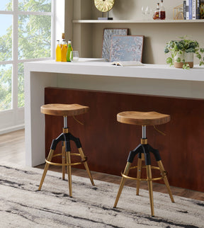 Elton Wood Top Metal Swivel Backless Stool - Set of 2 by New Pacific Direct - 1350003-G