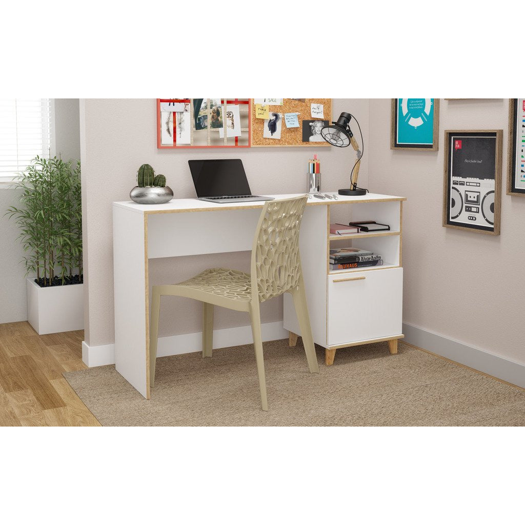 Manhattan Comfort  Minetta 2-Shelf Mid Century Office Desk  in White