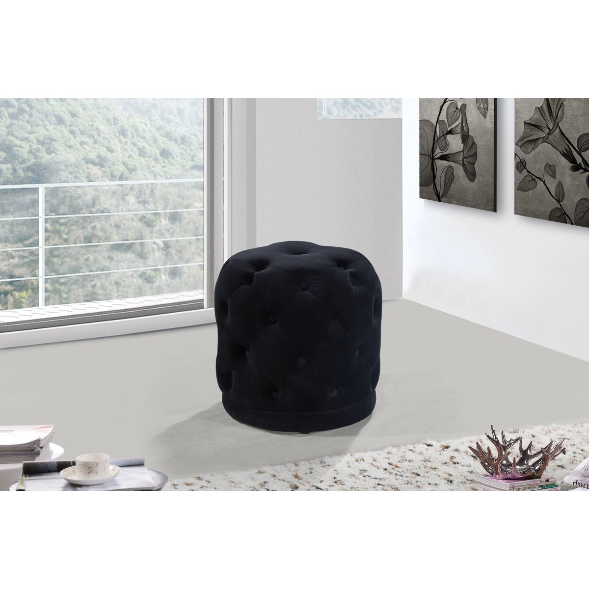 Meridian Furniture Harper Black Velvet Ottoman/Stool-Minimal & Modern