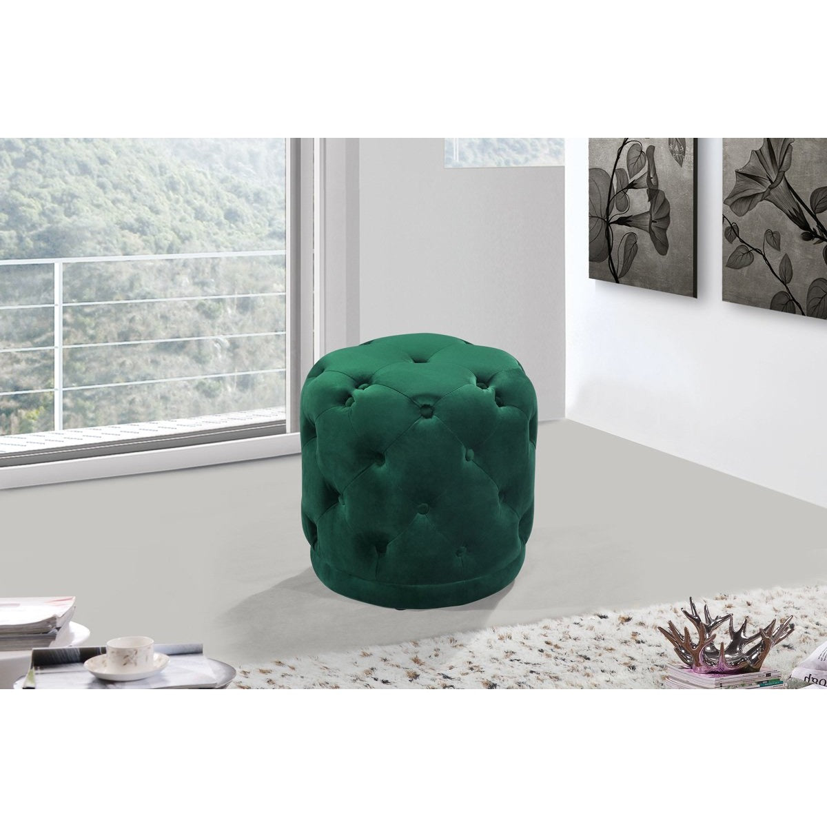 Meridian Furniture Harper Green Velvet Ottoman/Stool-Minimal & Modern