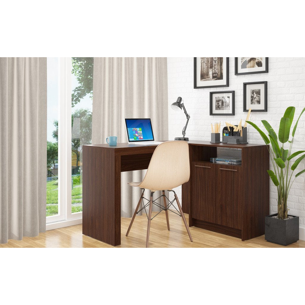 Manhattan Comfort  Kalmar L -Shaped Office Desk with Inclusive in Dark Brown