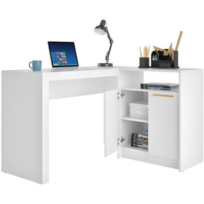 Manhattan Comfort  Kalmar L -Shaped Office Desk with Inclusive Cabinet  in White