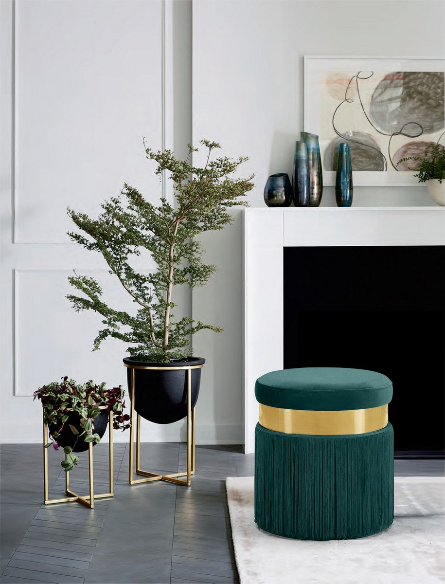 Meridian Furniture Yasmine Green Velvet Ottoman/Stool