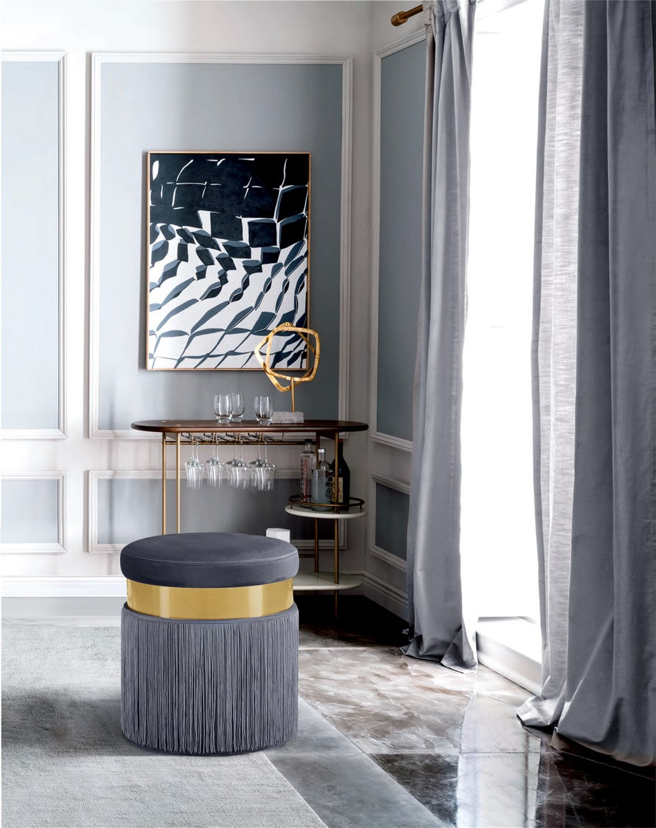 Meridian Furniture Yasmine Grey Velvet Ottoman/Stool