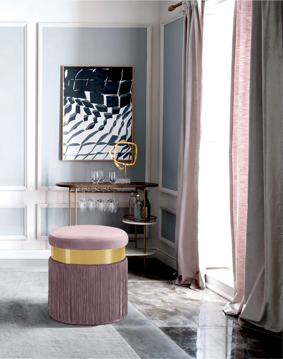 Meridian Furniture Yasmine Pink Velvet Ottoman/Stool