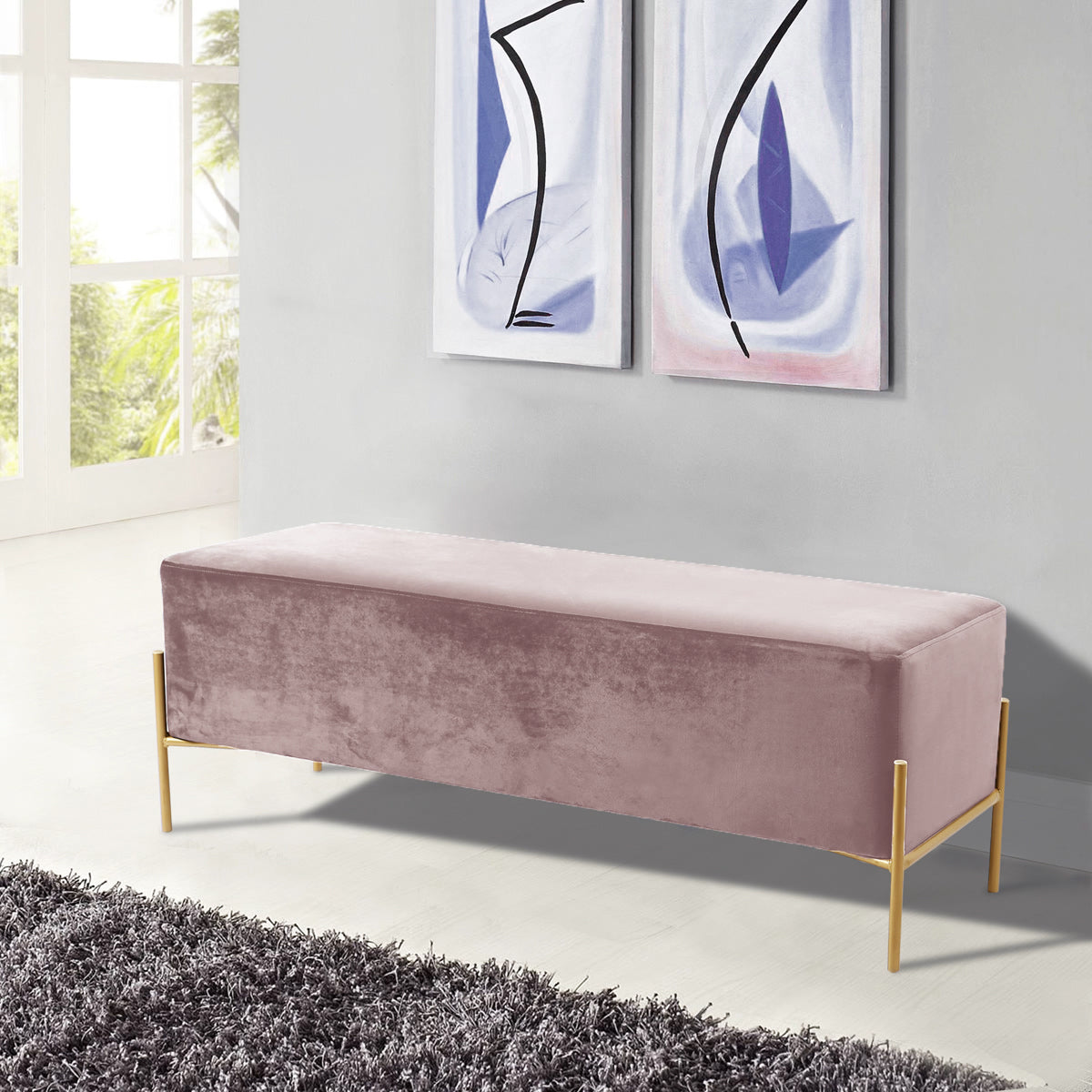 Meridian Furniture Isla Pink Velvet Bench
