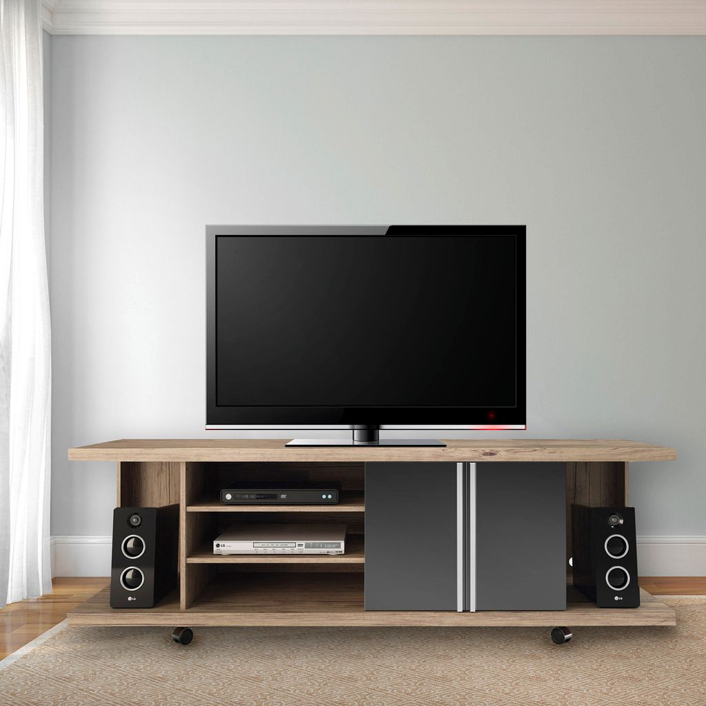 Manhattan Comfort Carnegie TV Stand in Nature and Onyx