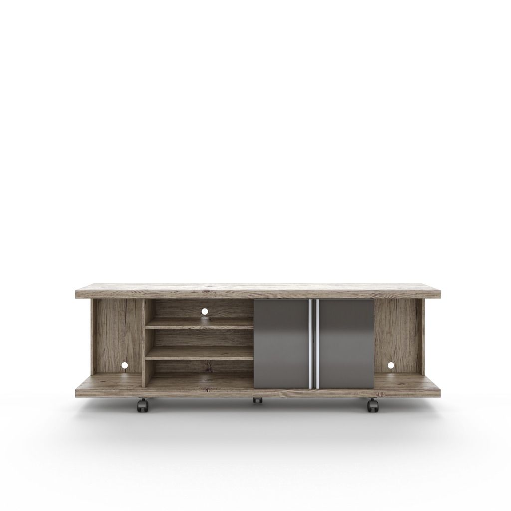 Manhattan Comfort Carnegie TV Stand in Nature and Onyx