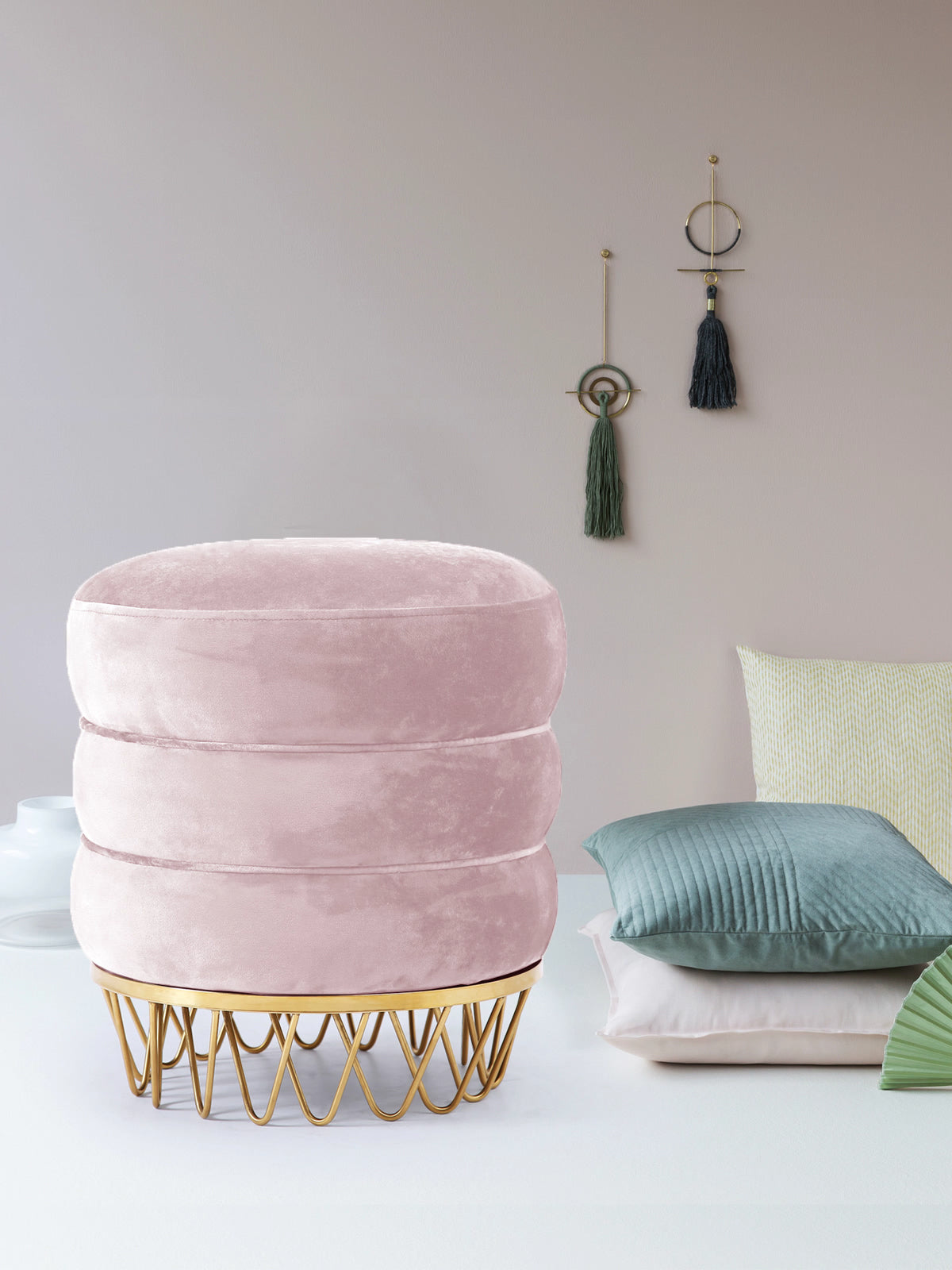 Meridian Furniture Revolve Pink Velvet Ottoman/Stool