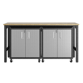 Manhattan Comfort 3-Piece Fortress Mobile Space-Saving Steel Garage Cabinet and Worktable 1.0  in GreyManhattan Comfort-Garage - - 1