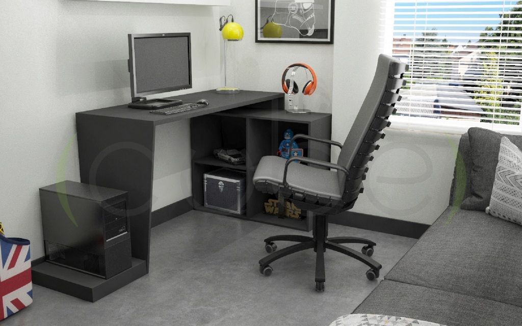 Manhattan Comfort Randalls Gamer Desk 3.0 with 4 Shelves in Black