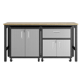 Manhattan Comfort 3-Piece Fortress Mobile Space-Saving Steel Garage Cabinet and Worktable 2.0 in GreyManhattan Comfort-Garage - - 1