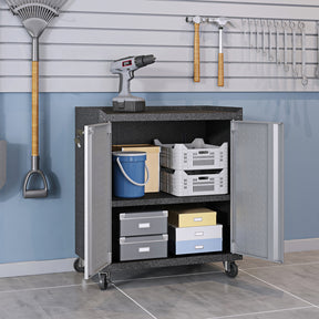 Manhattan Comfort 3-Piece Fortress Mobile Space-Saving Steel Garage Cabinet and Worktable 2.0 in Grey