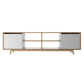 Manhattan Comfort Mid-Century - Modern Jones 63" TV Stand in with 8 Shelves White and Pine Wood