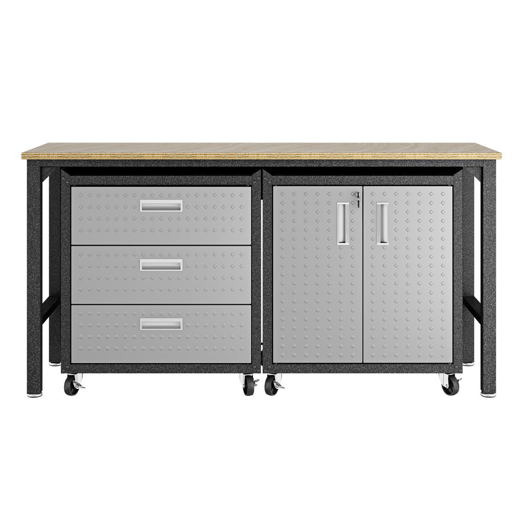 Manhattan Comfort 3-Piece Fortress Mobile Space-Saving Steel Garage Cabinet and Worktable 3.0 in GreyManhattan Comfort-Garage - - 1