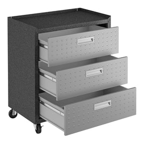 Manhattan Comfort 3-Piece Fortress Mobile Space-Saving Steel Garage Cabinet and Worktable 3.0 in Grey