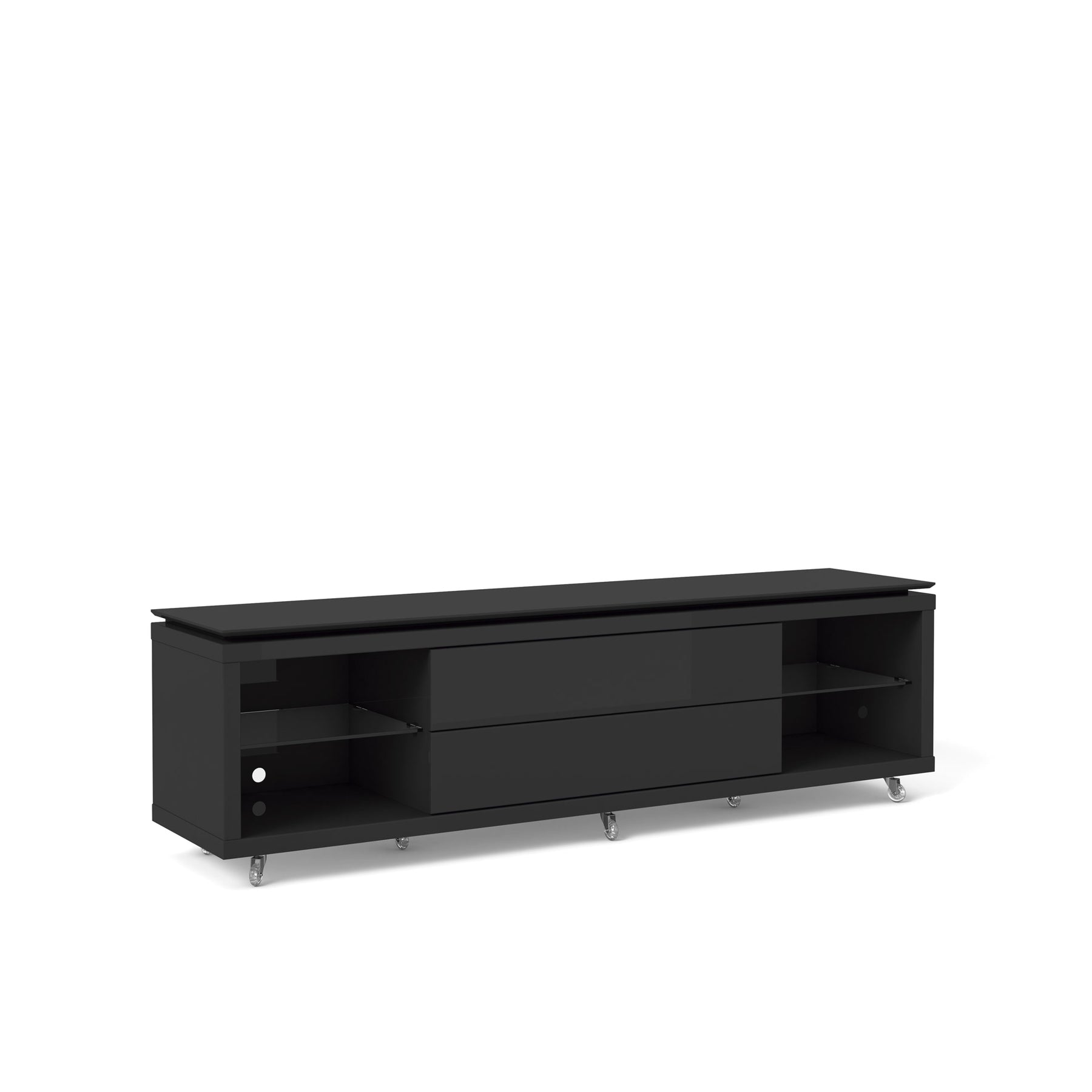 Manhattan Comfort Lincoln TV Stand 1.9 with Silicone Casters in Black Gloss and Black Matte-Minimal & Modern