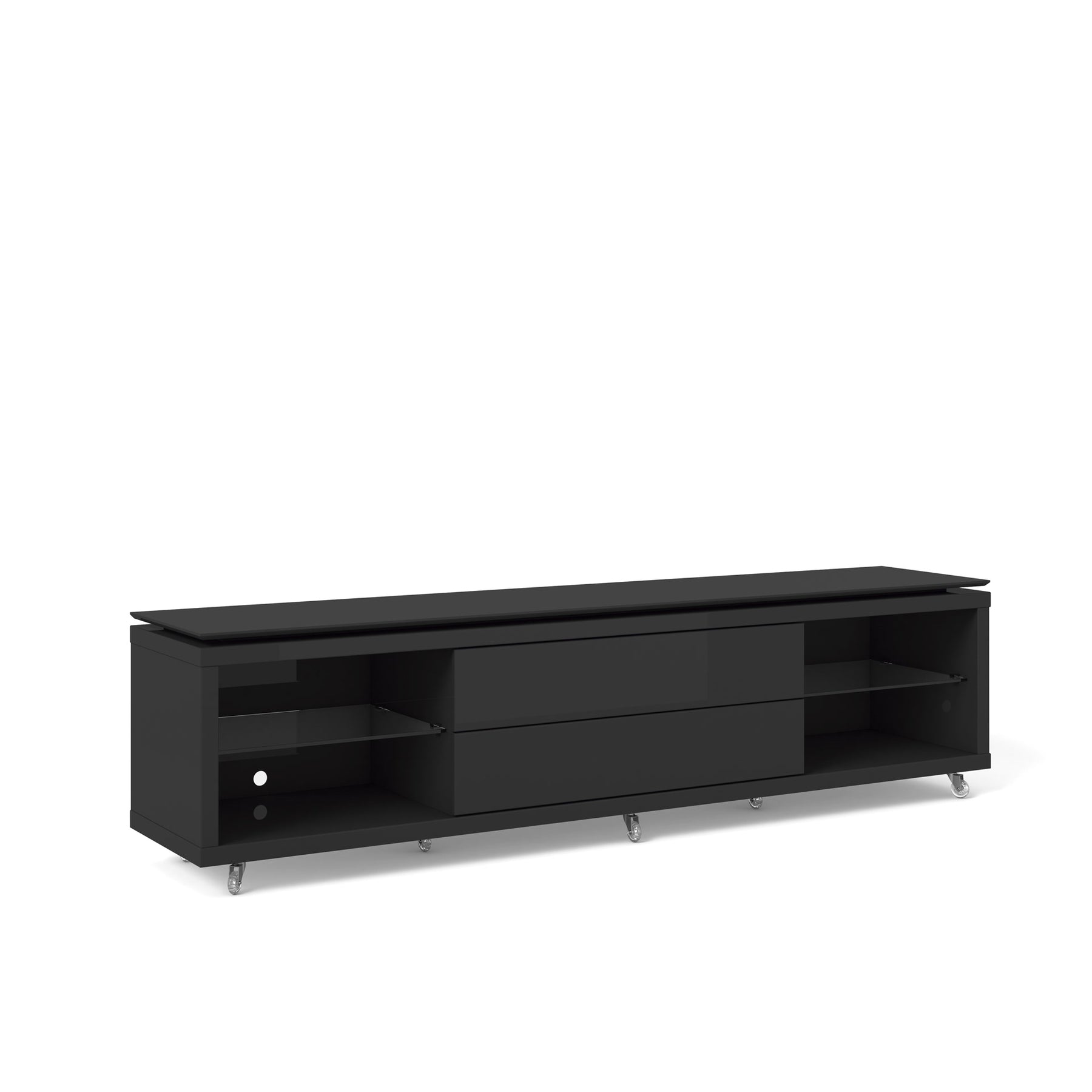 Manhattan Comfort Lincoln TV Stand 2.2 with Silicone Casters in Black Gloss and Black Matte-Minimal & Modern