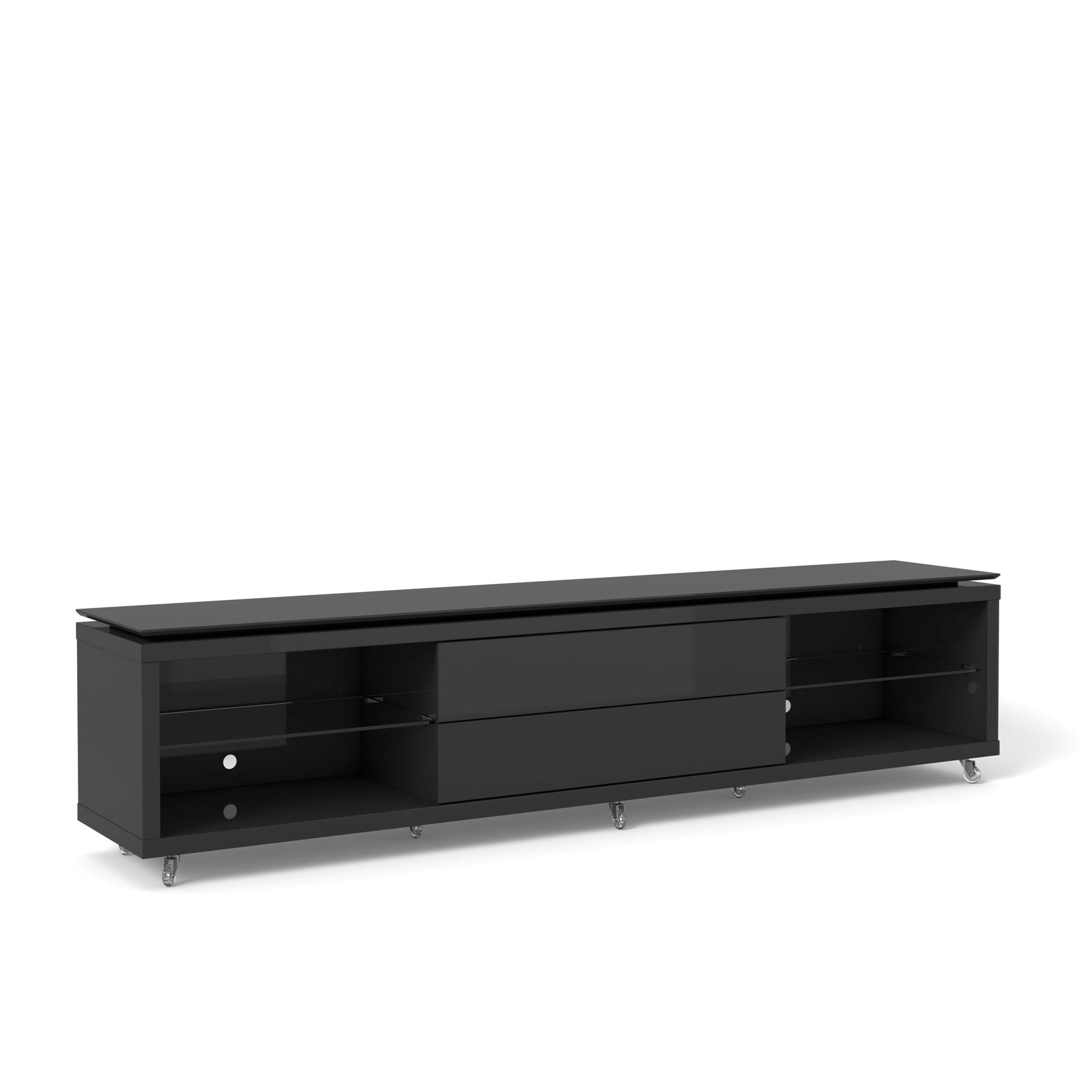 Manhattan Comfort Lincoln TV Stand 2.4 with Silicone Casters in Black Gloss and Black Matte-Minimal & Modern