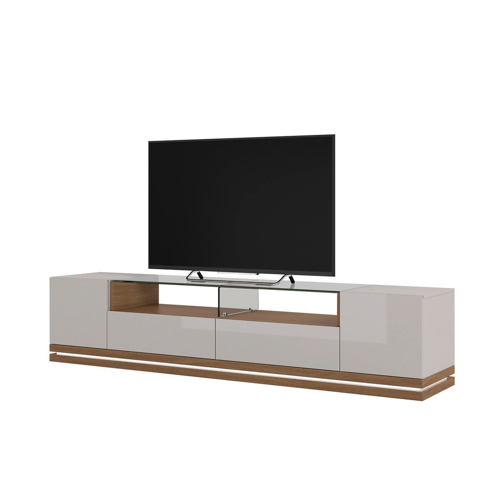 Manhattan Comfort Vanderbilt TV Stand with LED Lights in Off White and Maple Cream