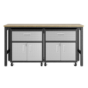 Manhattan Comfort 3-Piece Fortress Mobile Space-Saving Steel Garage Cabinet and Worktable 4.0 in GreyManhattan Comfort-Garage - - 1
