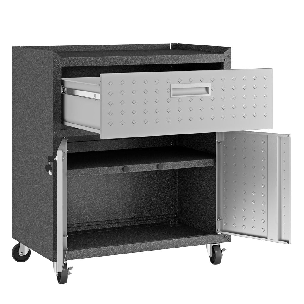 Manhattan Comfort 3-Piece Fortress Mobile Space-Saving Steel Garage Cabinet and Worktable 4.0 in Grey