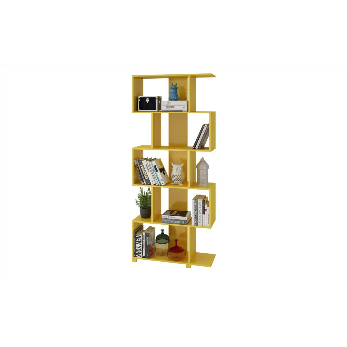 Manhattan Comfort Charming Petrolina Z- Shelf with 5 shelves in Yellow Gloss-Minimal & Modern