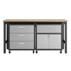 Manhattan Comfort 3-Piece Fortress Mobile Space-Saving Steel Garage Cabinet and Worktable 5.0 in GreyManhattan Comfort-Garage - - 1
