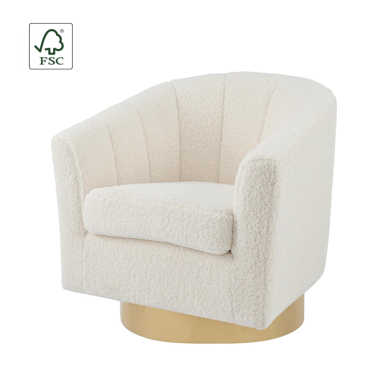 Natasha Faux Shearling Fabric w/ Gold Metal Swivel Accent Arm Chair by New Pacific Direct - 1900192