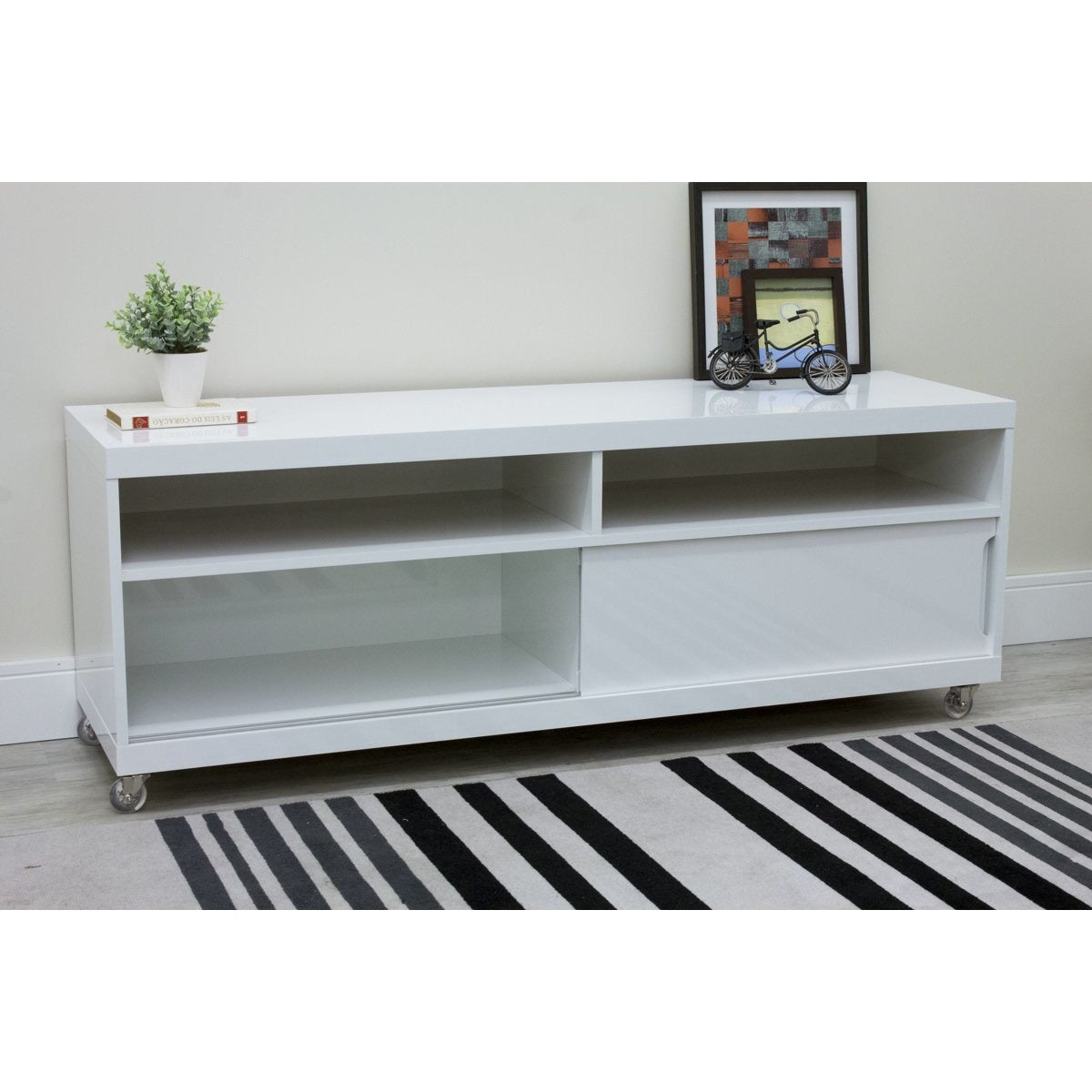Manhattan Comfort Batavia 53.14" TV Stand with Silicone Casters and 4 Shelves in White Gloss-Minimal & Modern