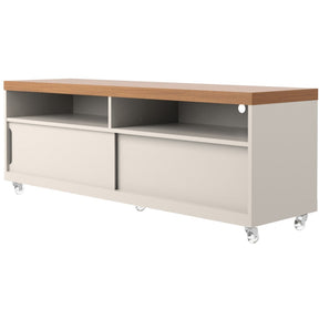 Manhattan Comfort Batavia 53.14" TV Stand with Silicone Casters and 4 Shelves in Off White and Maple Cream-Minimal & Modern