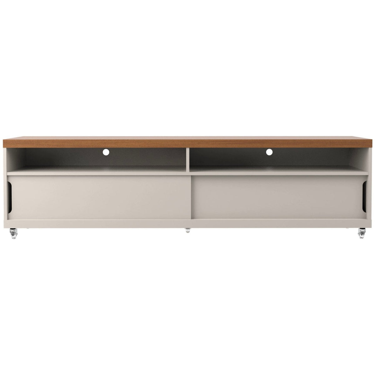 Manhattan Comfort Batavia 70.86" TV Stand with Silicone Casters and 4 Shelves in Off White and Maple Cream-Minimal & Modern
