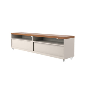 Manhattan Comfort Batavia 70.86" TV Stand with Silicone Casters and 4 Shelves in Off White and Maple Cream-Minimal & Modern