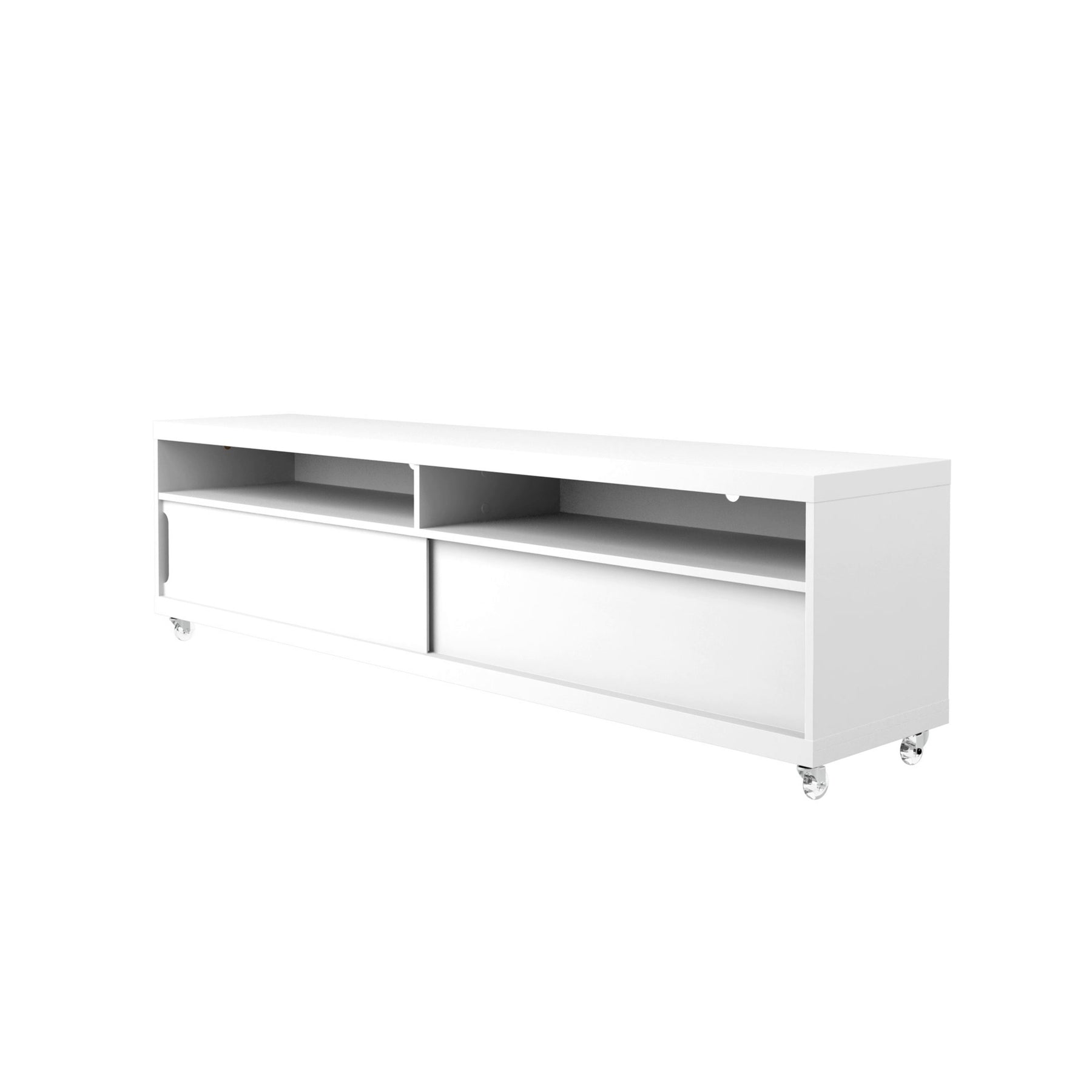 Manhattan Comfort Batavia 70.86" TV Stand with Silicone Casters and 4 Shelves in White Gloss and Maple Cream-Minimal & Modern