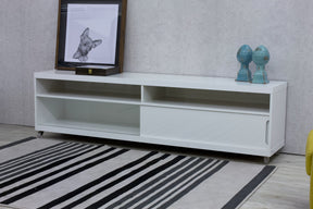 Manhattan Comfort Batavia 70.86" TV Stand with Silicone Casters and 4 Shelves in White Gloss and Maple Cream-Minimal & Modern