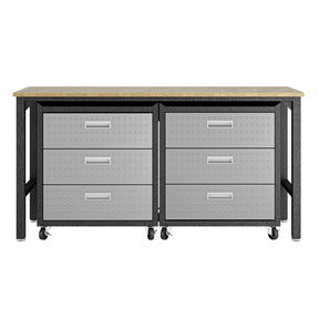 Manhattan Comfort 3-Piece Fortress Mobile Space-Saving Steel Garage Cabinet and Worktable 6.0 in GreyManhattan Comfort-Garage - - 1