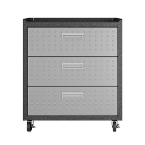 Manhattan Comfort 3-Piece Fortress Mobile Space-Saving Steel Garage Cabinet and Worktable 6.0 in Grey