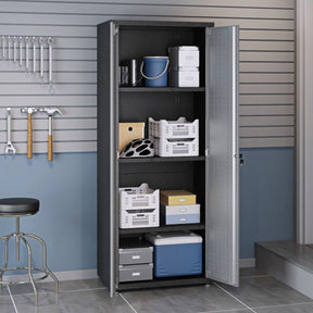 Manhattan Comfort Fortress Textured Metal 75.4" Garage Cabinet with 4 Adjustable Shelves in Grey-Minimal & Modern