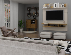 Manhattan Comfort Tribeca 62.99 Mid-Century Modern Floating Entertainment Center with Décor Shelves in Off White and Nature
