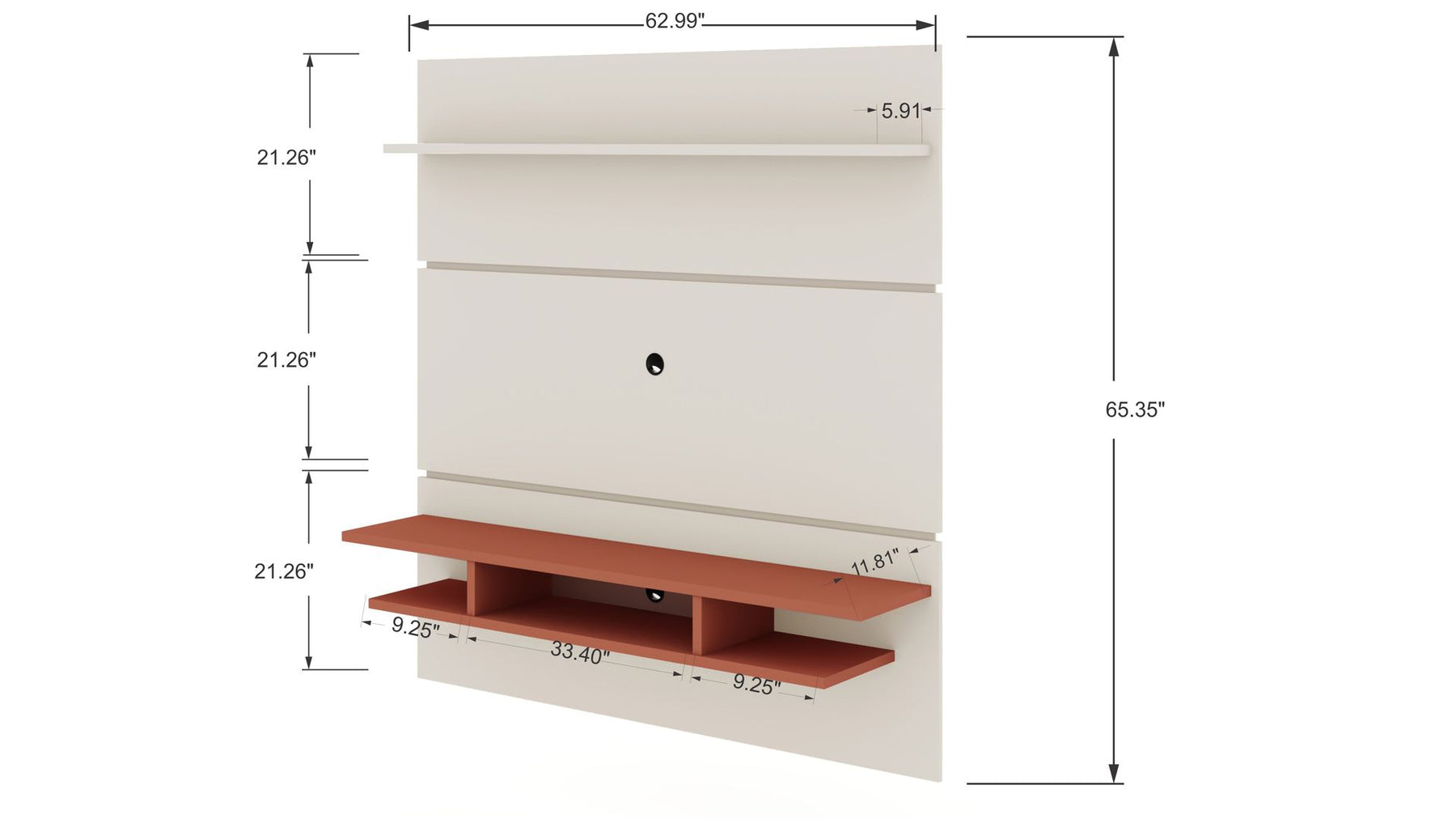 Manhattan Comfort Tribeca 62.99 Mid-Century Modern Floating Entertainment Center with Décor Shelves in Off White and Terra Orange Pink