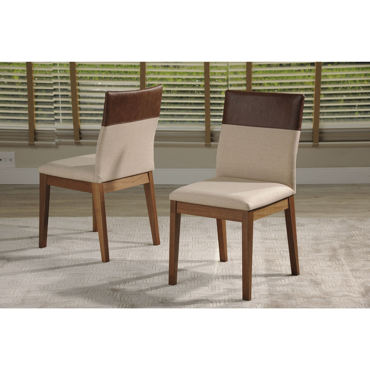 Manhattan Comfort Duke 2-Piece Dining Chair with Synthetic Leather in Dark Beige and Brown-Minimal & Modern