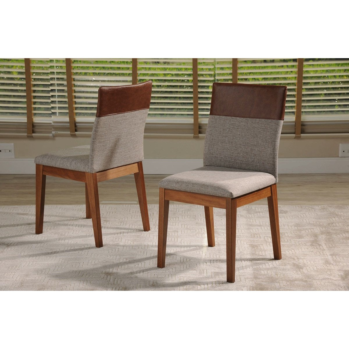 Manhattan Comfort Duke 2-Piece Dining Chair in with Synthetic Leather Grey and Brown-Minimal & Modern