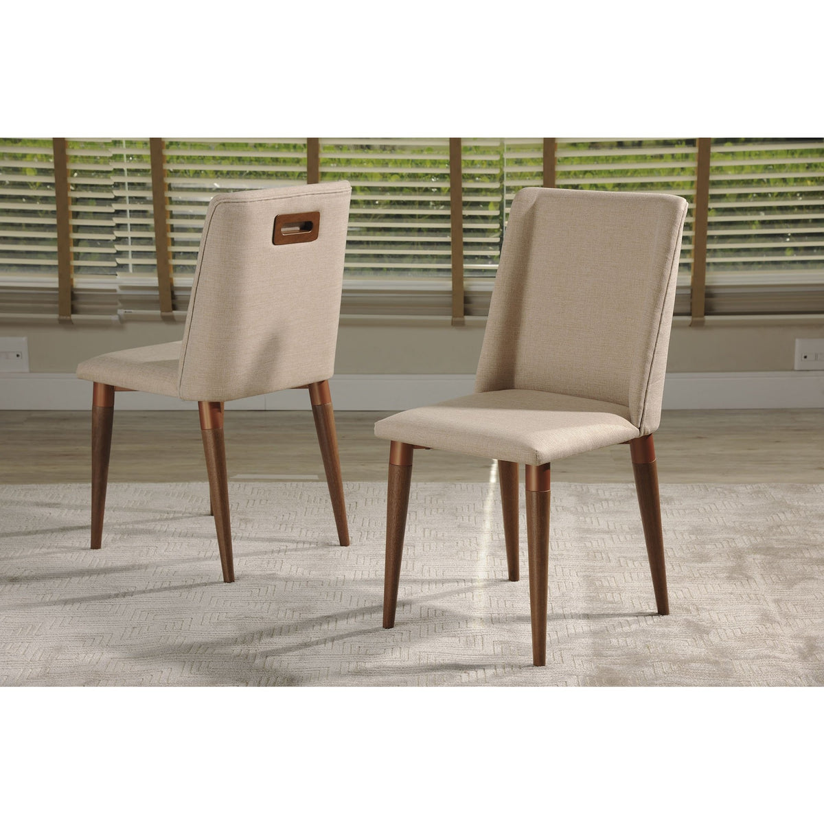 Manhattan Comfort Tampa 2-Piece Dining Chair with Back Handle Design in Dark Beige-Minimal & Modern